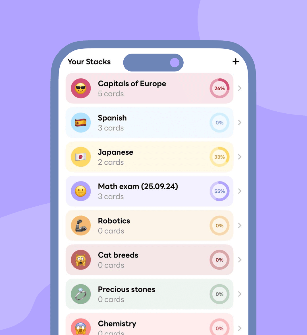 An app displaying flashcards
